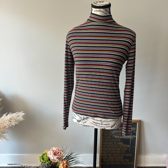 Populart 21 Striped Ribbed Long Sleeve Turtleneck – Multicolor, Size L - Picture 1 of 3